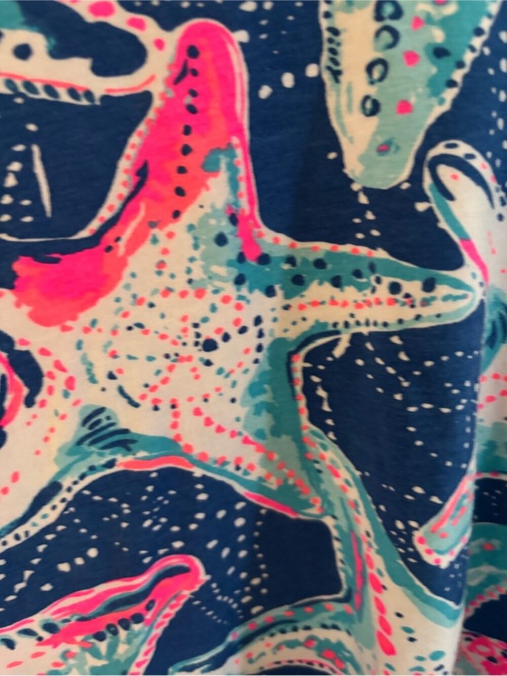 Women's Scoop Neck Starfish Print Top - Blue & Pink - Picture 3 of 3